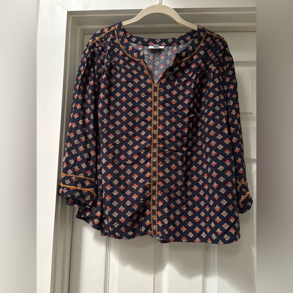 J. Jill Navy and Red Geometric Blouse